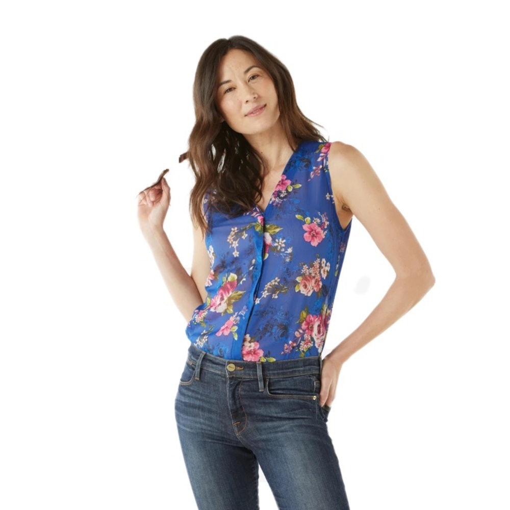Kut from the Kloth Hayden Hidden Button Top Navy XL NWT